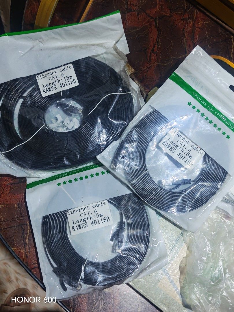 KAWES CAT. 6 Ethernet Cable - 15m & 5m (Category: Cables & Adaptors) located in Caloocan City. Submitted by myriosh (Listing ID 1460193515, Image 1). Description: - KAWES CAT. 6 Ethernet Cables - Available lengths: 1 x 15m, 2 x 5m - Color: Black - Cable type: Flat - Ideal for extending network connections - Limited stock available!.