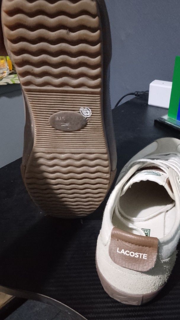 Lacoste Sneakers UK8 EU42 (Category: Sneakers) located in Manila. Submitted by w_kid00 (Listing ID 1460260801, Image 2). Description: - White and brown Lacoste sneakers - Size UK8 / EU42 - Classic design with iconic crocodile logo - Perfect for casual wear - Soles have some wear but plenty of life left - No Issue/Need wash -With Box -Bought 7k+ BN.