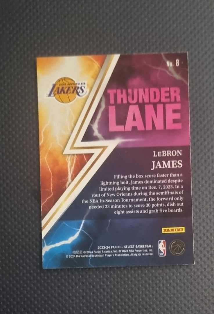 Lebron James Thunder Lane Card (Category: Raw Singles) located in Pasig City. Submitted by MaryandXaviersCorner (Listing ID 1460238492, Image 2). Description: Lebron James Thunder Lane Card Actual pictures of the item posted Will be shipped in a toploader and bubblewrap Please check my other NBA cards listings..