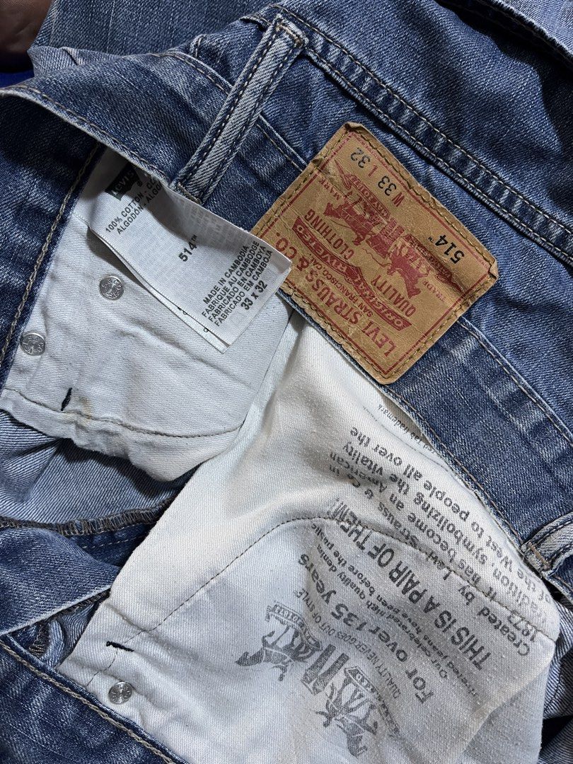 Levis 514 Straight Cut (Category: Jeans) located in Manila. Submitted by thrift-thrift00 (Listing ID 1460210839, Image 3). Description: Levis 514 Authentic! Waist: 33 Length: 38 700.