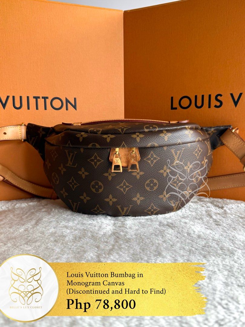 Louis Vuitton Bumbag in Monogram Canvas (Category: Luxury Bags & Wallets) located in Paranaque City. Submitted by belles_lux_closet (Listing ID 1460131723, Image 1). Description: AUTHENTIC BUMBAG IN MONOGRAM CANVAS (Discontinued and Hard to Find) ✅ 100% Guaranteed Authentic ✅ Excellent Condition, Rank A-AB+ ✅ Comes with provided dust bag and authenticity certificate! ✅ Legit seller ✅ Retails at~Php 130,000 in-stores, selling for only Php 78,800! 