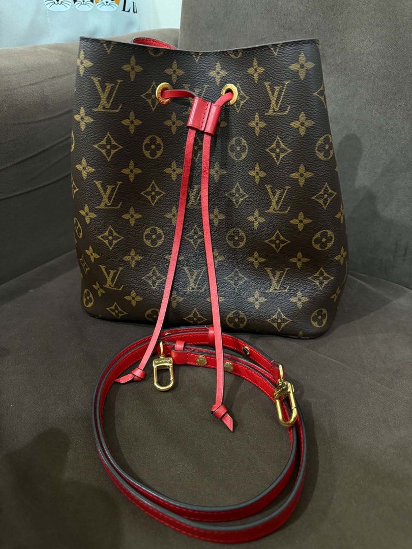 Louis Vuitton Monogram Canvas Red Bucket Bag (Category: Luxury Bags & Wallets) located in Manila. Submitted by ilvoelv (Listing ID 1460214573, Image 2). Description: - Classic Louis Vuitton Monogram Bucket Bag - Vibrant red interior - Secure drawstring closure - Detachable red leather strap with gold hardware - Ideal for everyday use or special occasions - Spacious enough for all your essentials.