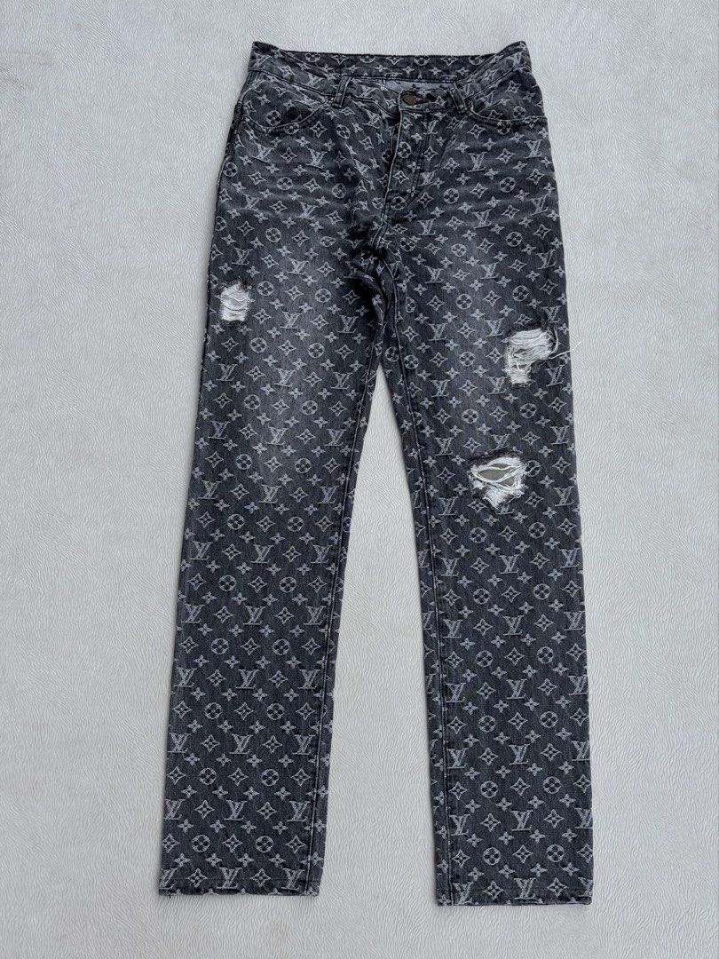 Louis Vuitton Monogram Distressed Jeans (Category: Jeans) located in Baybay. Submitted by thrift.ed2023 (Listing ID 1460191436, Image 1). Description: Louis Vuitton Monogram Distressed Jeans 28” to 30 Waistline 42” Length 7” Hem No Issue Good as New.