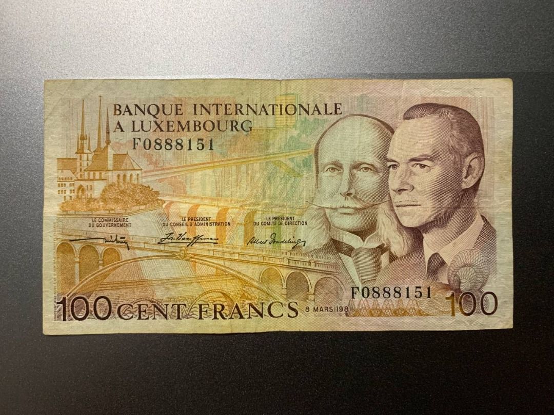 Luxembourg 100 Francs Banknote (Category: Currency) located in Indang. Submitted by vykolektor (Listing ID 1460198197, Image 1). Description: Luxembourg 100 francs Condition in photos.