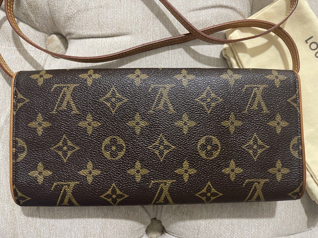 LV Pochette Twin GM (Category: Luxury Bags & Wallets) located in Manila. Submitted by sa.edit (Listing ID 1460290048, Image 2). Description: LV Pochette Twin GM Made in Spain Material: monogram canvas, vachetta leather Color: gold-tone hardware Inclusions: Leather strap, dustbag Excellent vintage condition. Clean interior. No foul smell. Multiple ways to wear! * Crossbody / Shoulder Bag: Worn at full length or doubled up for a shorter shoulder dr
