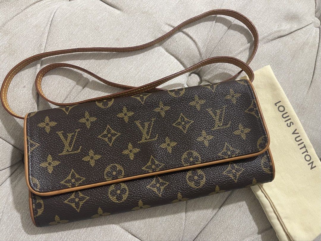 LV Pochette Twin GM (Category: Luxury Bags & Wallets) located in Manila. Submitted by sa.edit (Listing ID 1460290048, Image 1). Description: LV Pochette Twin GM Made in Spain Material: monogram canvas, vachetta leather Color: gold-tone hardware Inclusions: Leather strap, dustbag Excellent vintage condition. Clean interior. No foul smell. Multiple ways to wear! * Crossbody / Shoulder Bag: Worn at full length or doubled up for a shorter shoulder dr