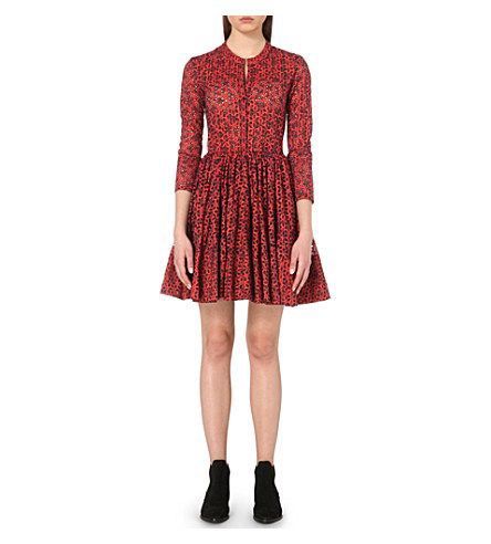 Maje Rayano Tomette Red Eyelet Dress (Category: Dresses) located in Cebu City. Submitted by stylingtrends.coll (Listing ID 1460143015, Image 1). Description: - Chic Maje eyelet dress in a striking red and navy print. - Features long sleeves and a flattering cinched waist. - Classic button-up front - Elegant full and pleated skirt for a graceful silhouette. - Perfect for dressing up or down, offering great versatility. Size: Semi Med.