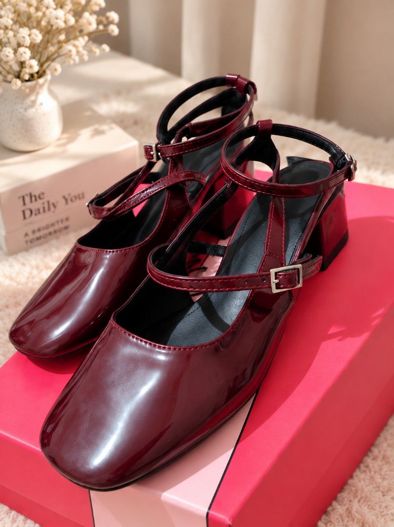 Mary Jane Burgundy Heels (Category: Heels) located in Tarlac. Submitted by prelovedtarlac22 (Listing ID 1460227498, Image 2). Description: Mary Jane Square Toe Back Lift Vamp Spring Shoes Burgundy Glossy Coarse Heel - Size 9 / 24.5cm - Bought on Shein RFS: Decluttering my closet ❤️ 📍Tarlac based - No COD (Payment First) to avoid being scammed - Shipping fee will be shouldered by the buyer - Once the payment has been received, we will ship the it