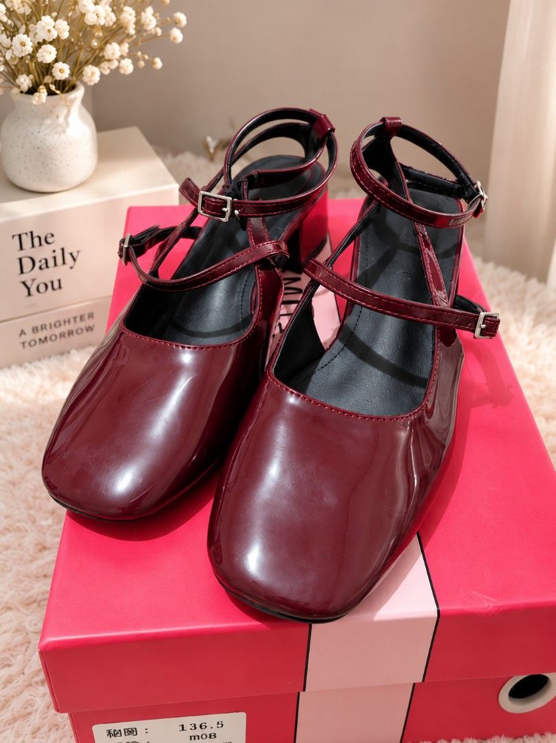Mary Jane Burgundy Heels (Category: Heels) located in Tarlac. Submitted by prelovedtarlac22 (Listing ID 1460227498, Image 1). Description: Mary Jane Square Toe Back Lift Vamp Spring Shoes Burgundy Glossy Coarse Heel - Size 9 / 24.5cm - Bought on Shein RFS: Decluttering my closet ❤️ 📍Tarlac based - No COD (Payment First) to avoid being scammed - Shipping fee will be shouldered by the buyer - Once the payment has been received, we will ship the it