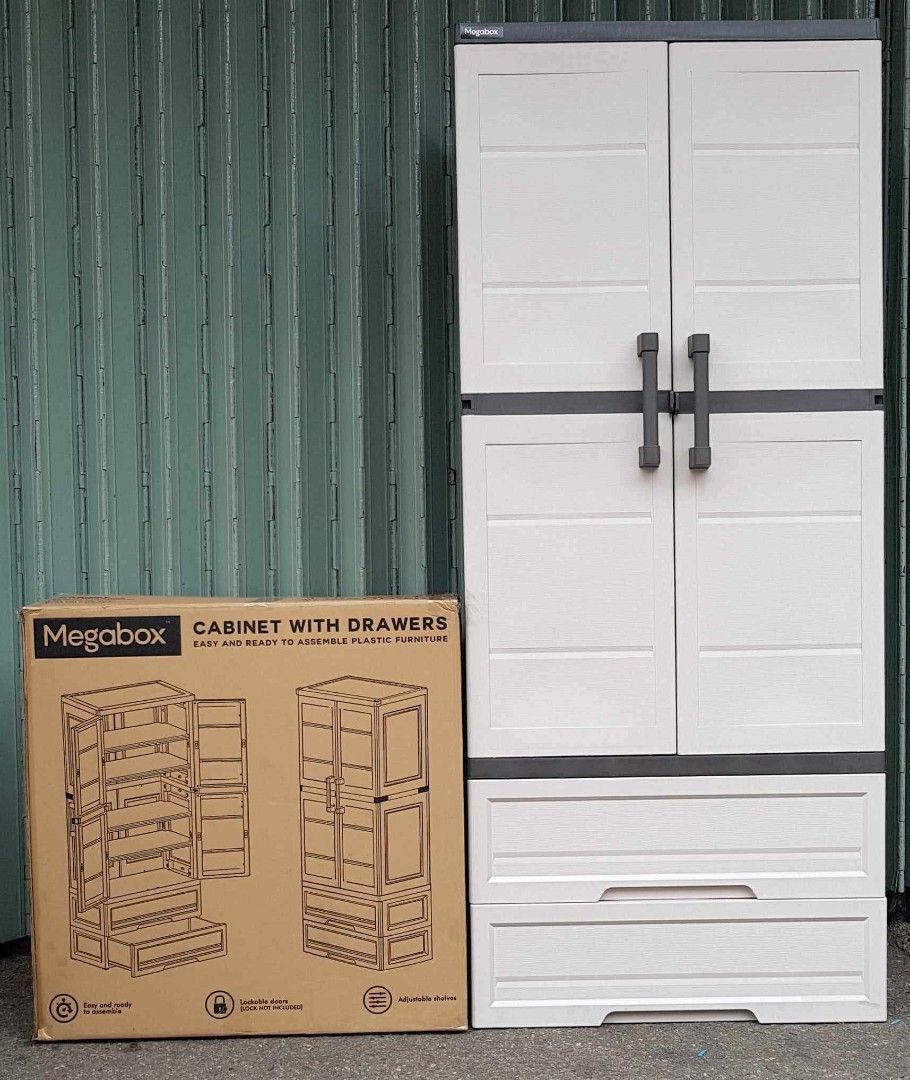 Megabox MG-188-2 Drawer (Category: Other Home Furniture) located in Manila. Submitted by lovelyalcaraz (Listing ID 1460176791, Image 2). Description: Megabox MG-188-2 Drawer Utility Wardrobe Cabinet with 2 Bottom Drawer Swing Door Shelves type Minimal Design with Maximum Storage Size : L72.4xW46.36xH172cm Color :Gray / Beige.