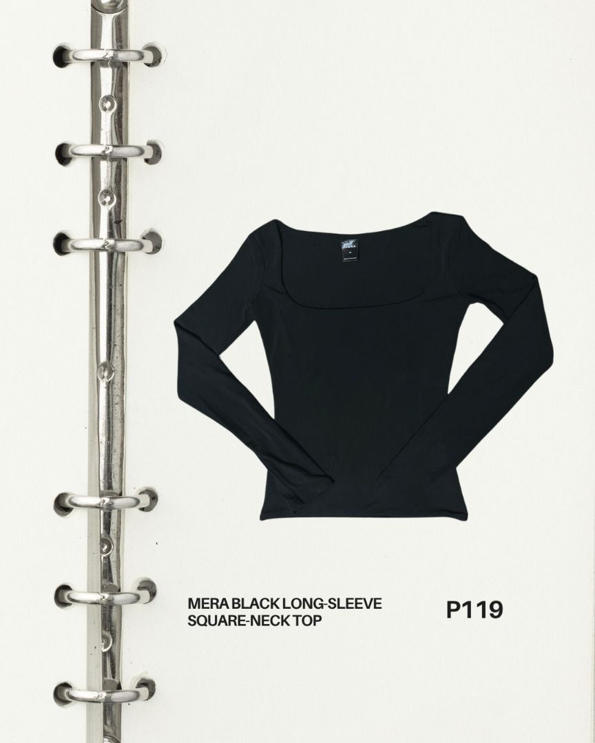 Mera Black Long-Sleeve Square-Neck Top (Category: Longsleeves) located in Caloocan City. Submitted by vastturtle.84ecce (Listing ID 1460239993, Image 1). Description: - Brand: Mera - Color: Black - Sleeve Length: Long Sleeve - Neckline: Square Neck - Style: Simple, classic, versatile - Wear: Great for layering or on its own.