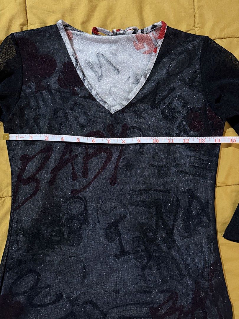 Mesh Graffiti Baby Long Sleeve Top (Category: Longsleeves) located in Mandaluyong City. Submitted by xela.tings (Listing ID 1460139128, Image 3). Description: Sheer mesh long sleeve top Unique graffiti print .