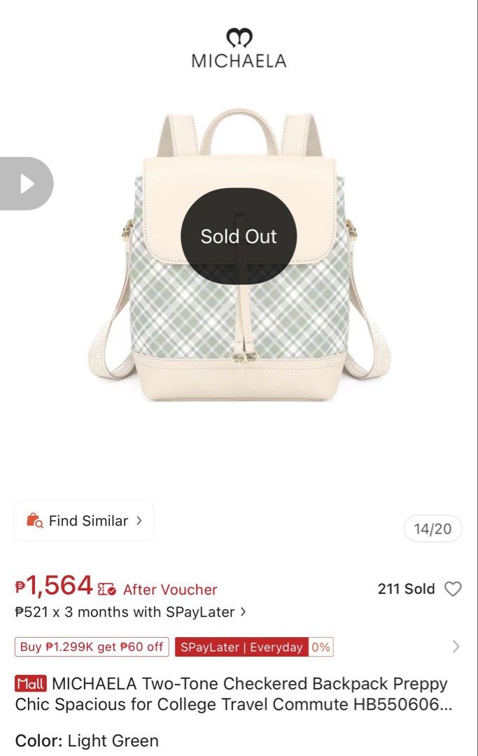 Michaela Plaid Small Backpack (Category: Backpacks) located in Taguig. Submitted by .akate (Listing ID 1460233882, Image 2). Description: like new hardware is slightly tarnished other flaw is the cat scratch in front of the bag 🥲 rfs : declutter.