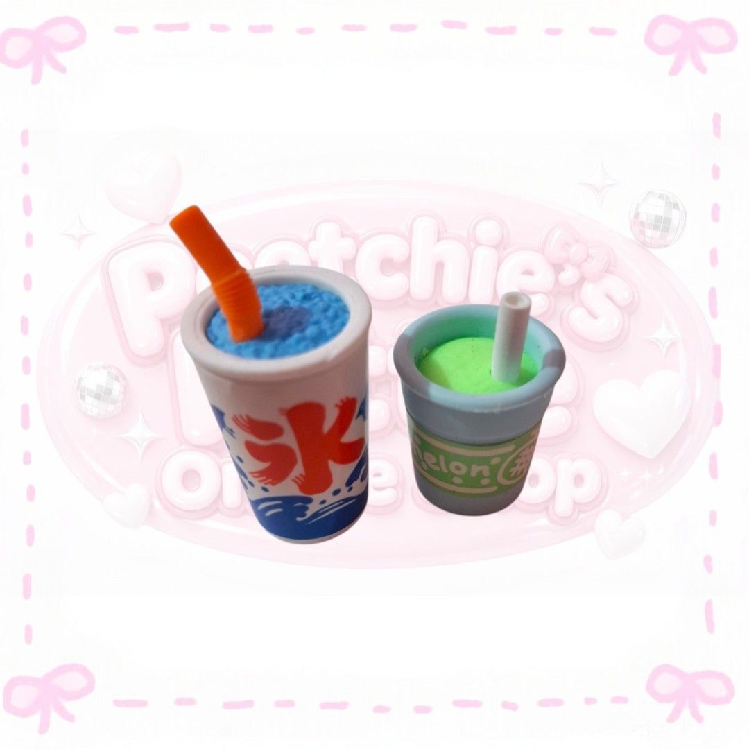 Miniature Shaved Ice and Melon Drink (Category: Designer & Blind Box Toys) located in Sorsogon. Submitted by mitchelle0425 (Listing ID 1460285599, Image 1). Description: - Adorable miniature shaved ice and melon drinks. - Ideal for collectors or as a fun desk accessory. - Shaved ice drink features a blue slushy top and orange straw. - Melon drink is a vibrant green color. - Highly detailed, realistic appearance. - Great for display purposes. - Ca