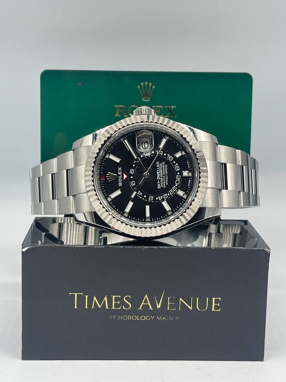 Mint Discontinued 2021 May Rolex Sky-Dweller Stainless Steel 326934 “Black" Oyster (Category: Watches) located in Singapore. Submitted by timesavenuesg (Listing ID 1460198806, Image 1). Description: Brand: Rolex Model number: 326934 Dial Color: Black Condition: Mint Condition Case size: 42mm Case material: Oyster Steel and White Gold Movement type: Automatic Movement: Calibre 9001 Clasp: Folding Oysterclasp with Easylink Accessories: Box w Warran