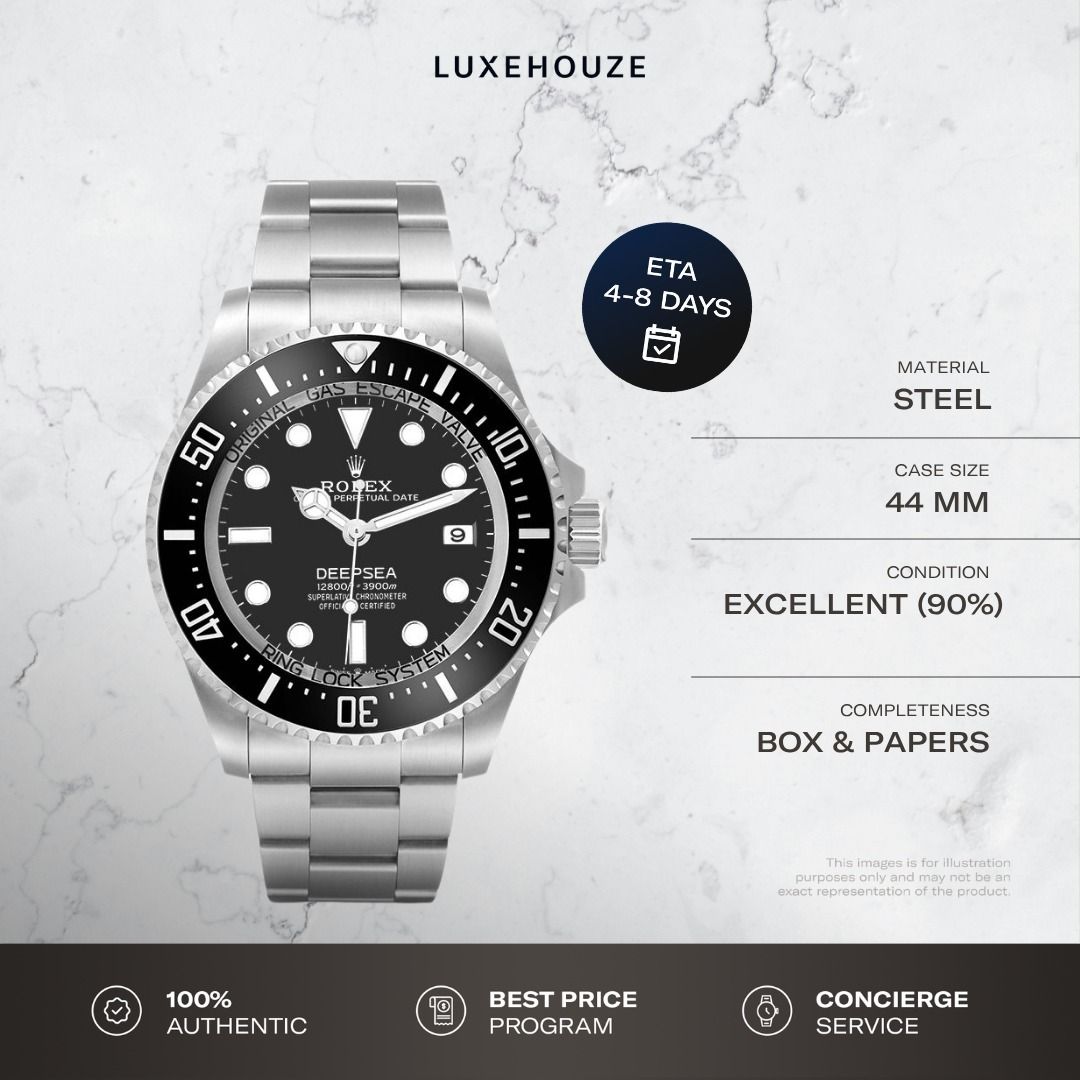 Mint Feb 2024 Rolex Deepsea 136660 Black Dial Oyster (Category: Watches) located in Singapore. Submitted by luxehouze (Listing ID 1437429455, Image 1). Description: Luxehouze is your trusted marketplace to buy and sell luxury goods. Luxehouze SG Pte Ltd is a licensed luxury goods marketplace and regulated dealer. WHY US? 100% Authentic with Money-Back Guarantee Best Price Program* Curated Collection * T&Cs apply. OUR SERVICES • Watch Purchase - S