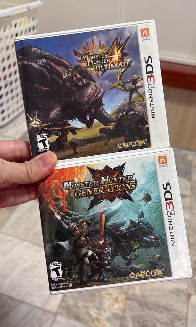 Monster Hunter 4 Ultimate & Generations Nintendo 3DS Games (Category: Nintendo) located in San Jose del Monte. Submitted by mm_ch (Listing ID 1460190623, Image 1). Description: bundle take all 3.6k both lp posted - Monster Hunter 4 Ultimate (Nintendo 3DS) - Monster Hunter Generations (Nintendo 3DS) - Both rated T for Teen - Exciting action RPG gameplay - Perfect for Monster Hunter fans or new adventurers - Games come in original cases.