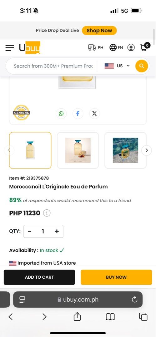moroccanoil eu de parfum (Category: Fragrance & Deodorants) located in Mandaluyong City. Submitted by myanikaaaa (Listing ID 1460179237, Image 2). Description: bought in the pal aiirlines during my flight pang regalo sana d na natuloy naswatch ko lang ung scent po.