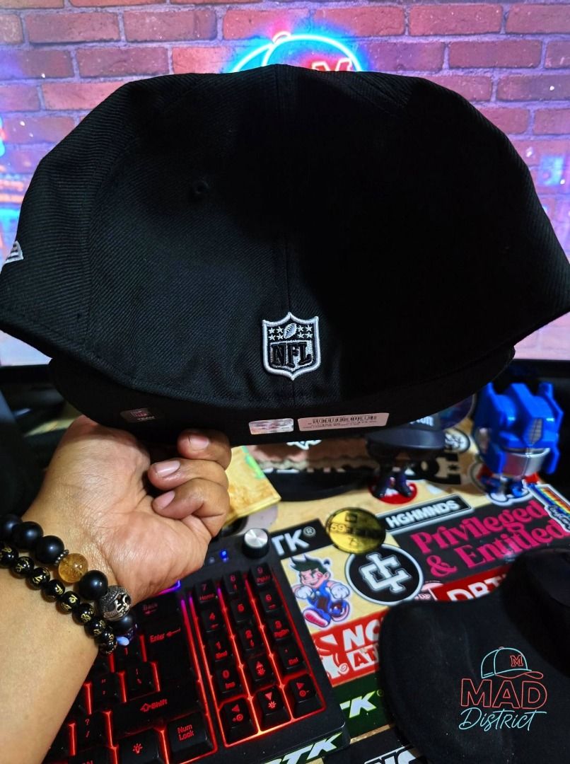 New Era 59FIFTY Raiders Fitted Cap Size 7 3/8 (Category: Caps & Hats) located in Pasig City. Submitted by markyboi888 (Listing ID 1460199154, Image 3). Description: - Brand New Era 59FIFTY Cap - Guaranteed Authentic - Color: Black - Team Logo: Classic Raiders logo on front - Size: 7 3/8 (58.7 cm) - 100% Wool - Style: Fitted Cap.