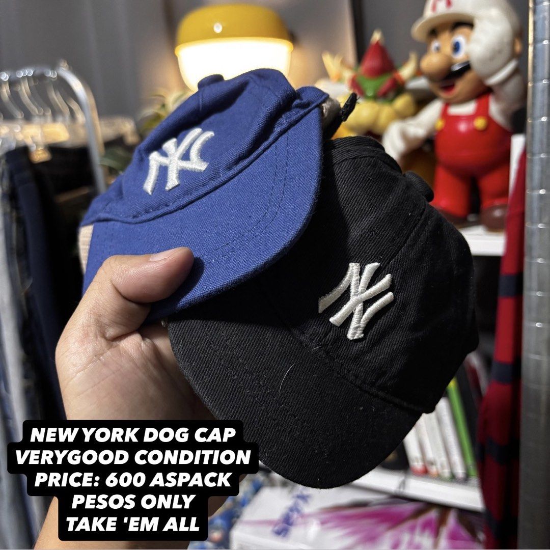 New York Dog Caps (2 pcs) (Category: Caps & Hats) located in Caloocan City. Submitted by bonsatocha43876 (Listing ID 1460193068, Image 1). Description: - Set of 2 New York dog caps - Colors: 1 Blue, 1 Black - Features classic NY logo - Condition: Very good - Price: P600 for both caps - Perfect for your furry friend!.