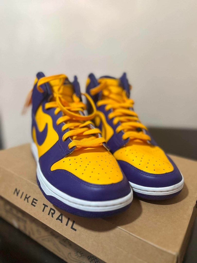 Nike Dunk High "Trail" Purple Yellow (Category: Sneakers) located in Pasig City. Submitted by alon02 (Listing ID 1460162573, Image 3). Description: - Nike Dunk High Trail Edition - Colorway: Purple and - Classic high-top silhouette - Ideal for collectors and sneaker enthusiasts.