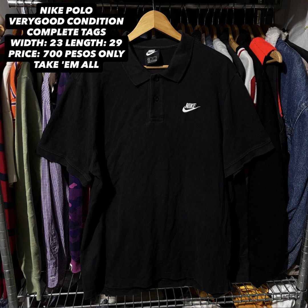 Nike Polo Shirt - Black (Category: Tshirts & Polo Shirts ) located in Caloocan City. Submitted by bonsatocha43876 (Listing ID 1460199626, Image 1). Description: - Black Nike Polo Shirt - Complete with Tags - Measurements: 23 inches (Width) x 29 inches (Length) - Price: P700.