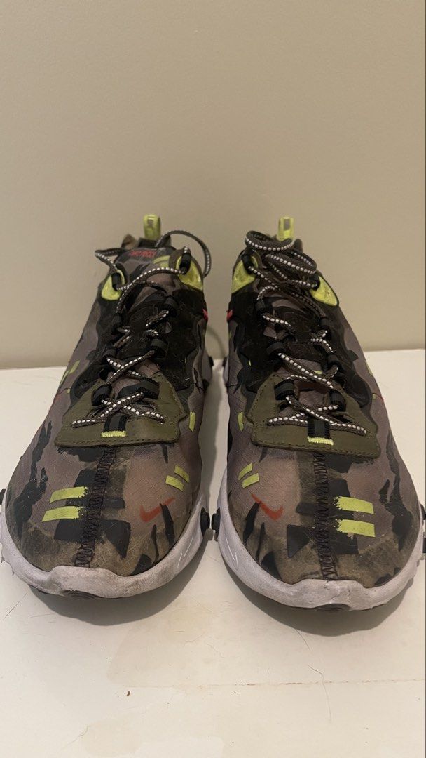 Nike React Element 87 Camo Size 11 (Category: Sneakers) located in Manila. Submitted by everythingmustgopage (Listing ID 1460164100, Image 1). Description: - Nike React Element 55 sneakers - Camouflage pattern - Size: US 11 (UK 10, EUR 45) - Features Nike React foam sole for ultimate comfort - Shows some signs of wear on soles and uppers - Perfect for everyday wear.