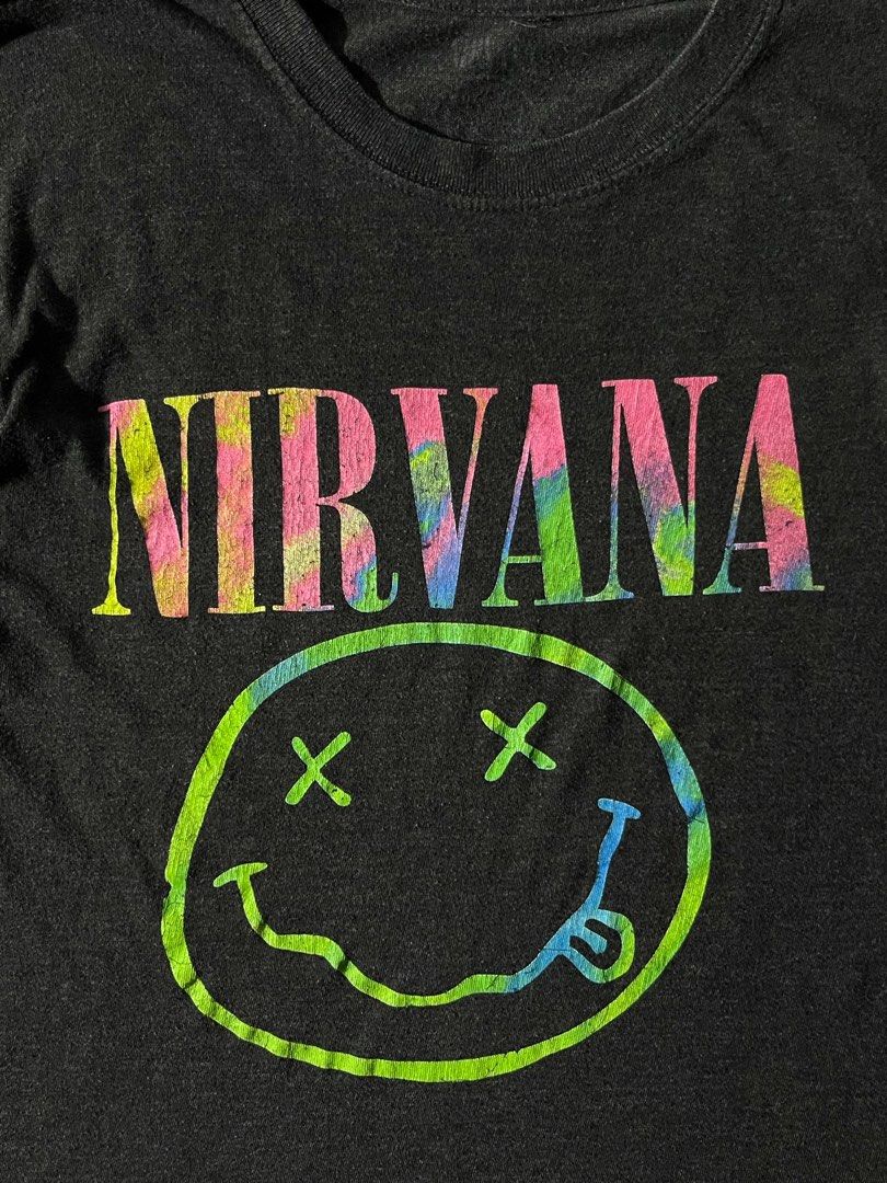 Nirvana Smiley Face Tie-Dye T-Shirt (Category: Tshirts & Polo Shirts ) located in Los Banos. Submitted by reworn.clo2026 (Listing ID 1460116449, Image 3). Description: Size: Small * Width: 19 * Length: 26 * Used condition.
