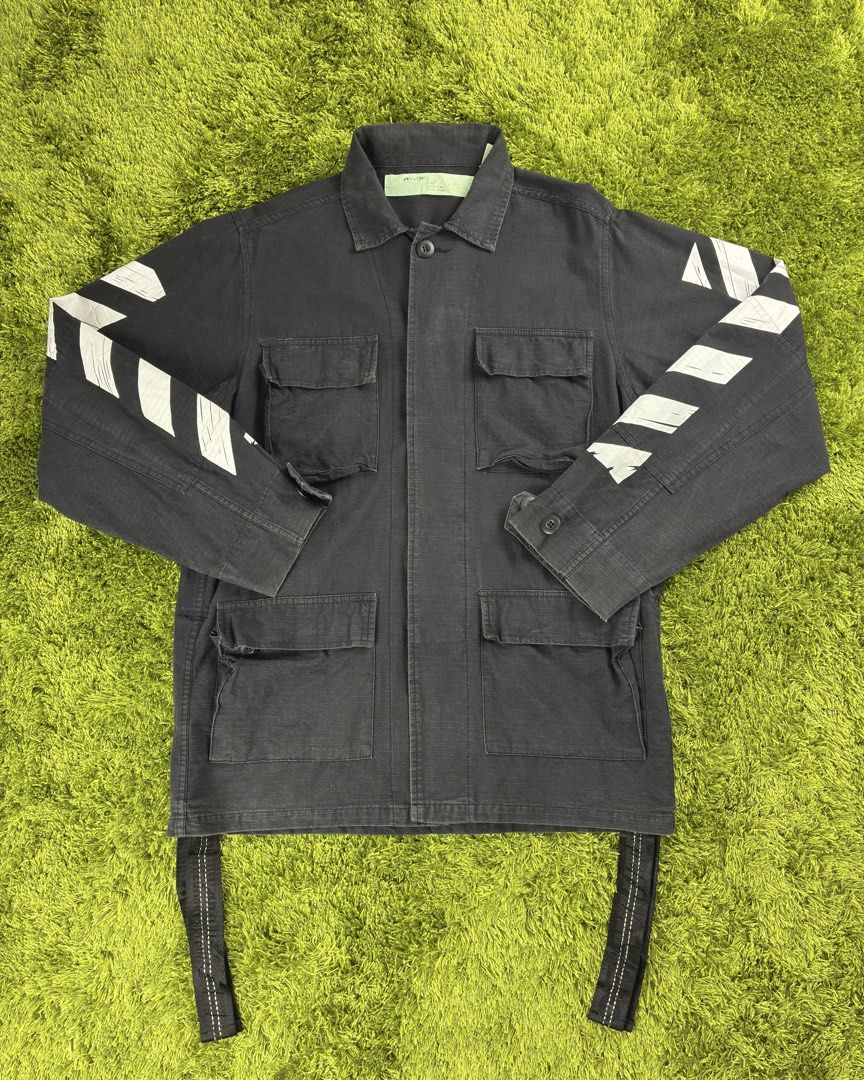 Off-White Military Jacket (Category: Coats, Jackets and Outerwear) located in Lucena. Submitted by shopdotmane (Listing ID 1460264047, Image 1). Description: Off-White Military Jacket Medium frame 20 (width) x 28 (length) Still in good condition Slightly faded Complete tags only, good for personal use .
