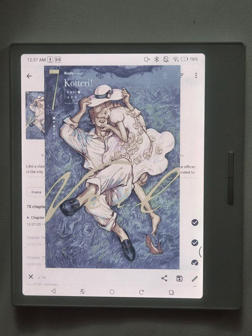 Onyx Boox Go Color 7 E-reader with Cover (Category: E-Readers) located in Del Monte. Submitted by n2f2rt55tf (Listing ID 1460292289, Image 3). Description: - Includes protective cover - Clear and responsive screen - Ideal for reading books and documents - Good battery life - Selling for funds for dog - Feel free to ask questions Negotiable price Slight chip from being dropped only Well used case .