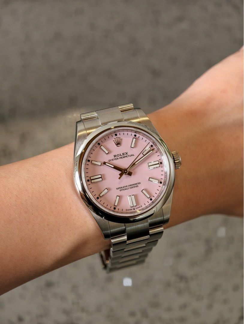 OP41 Candy Pink Dial (Category: Men's Watches) located in Makati City. Submitted by swissperpetual (Listing ID 1460175157, Image 2). Description: Rolex Oyster Perpetual Candy Pink Dial Dome Oyster 134300 41mm 2015 Complete Set Condition: 9/10 (Excellent condition) Price: P688,000 Negotiable 🤝 7 Day Moneyback Guarantee 🧑‍🔧 1 Year SP Service Warranty 💱 Trades Offers and Pre-orders Accepted 💳 Credit Card Options Available 🪙 Layaway Options Ava