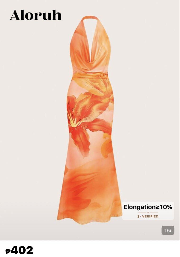 Orange Floral Dress (Category: Dresses) located in San Carlos. Submitted by gwnny (Listing ID 1460300173, Image 1). Description: sinuot lang ng isang beses sa beach shoot🫶🏻 kasya sa small-medium size (stretchable) .