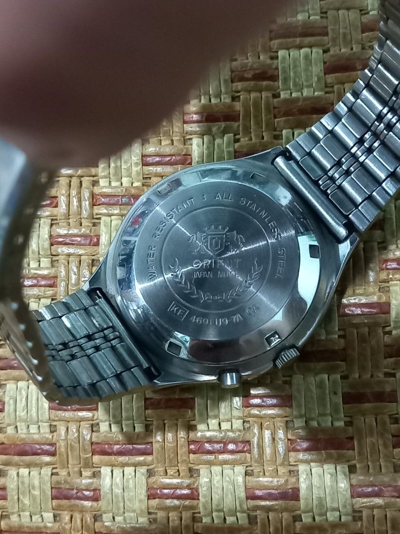 Orient Automatic Watch Stainless Steel Water Resistant (Category: Men's Watches) located in Subic. Submitted by regiegabriel29 (Listing ID 1460170239, Image 3). Description: - Vintage Orient Automatic Watch - Stainless Steel Case and Bracelet - Water Resistant - Day and Date Function - Runs well - Ideal for collectors or daily wear.
