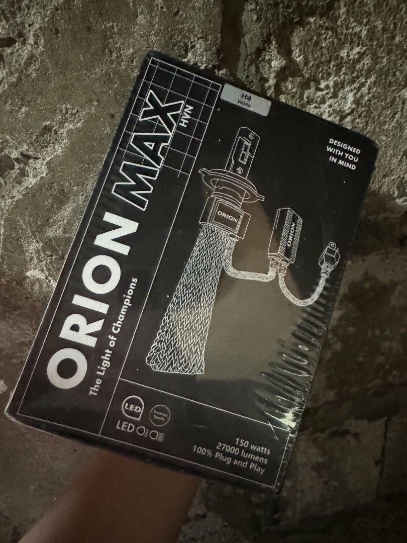 Orion LED for Headlight & Foglight (Category: Other Automotive Parts and Accessories) located in Caloocan City. Submitted by trishaaagamboa (Listing ID 1460264308, Image 2). Description: Size H4 for headlight - Color White Size H11 for Foglight - Golden Yellow Bought for 7,300 each Selling it for 5k each RFS: Caught my Bf cheating, ba't ko pa 'to ibibigay?.