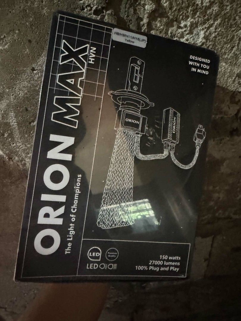 Orion LED for Headlight & Foglight (Category: Other Automotive Parts and Accessories) located in Caloocan City. Submitted by trishaaagamboa (Listing ID 1460264308, Image 1). Description: Size H4 for headlight - Color White Size H11 for Foglight - Golden Yellow Bought for 7,300 each Selling it for 5k each RFS: Caught my Bf cheating, ba't ko pa 'to ibibigay?.