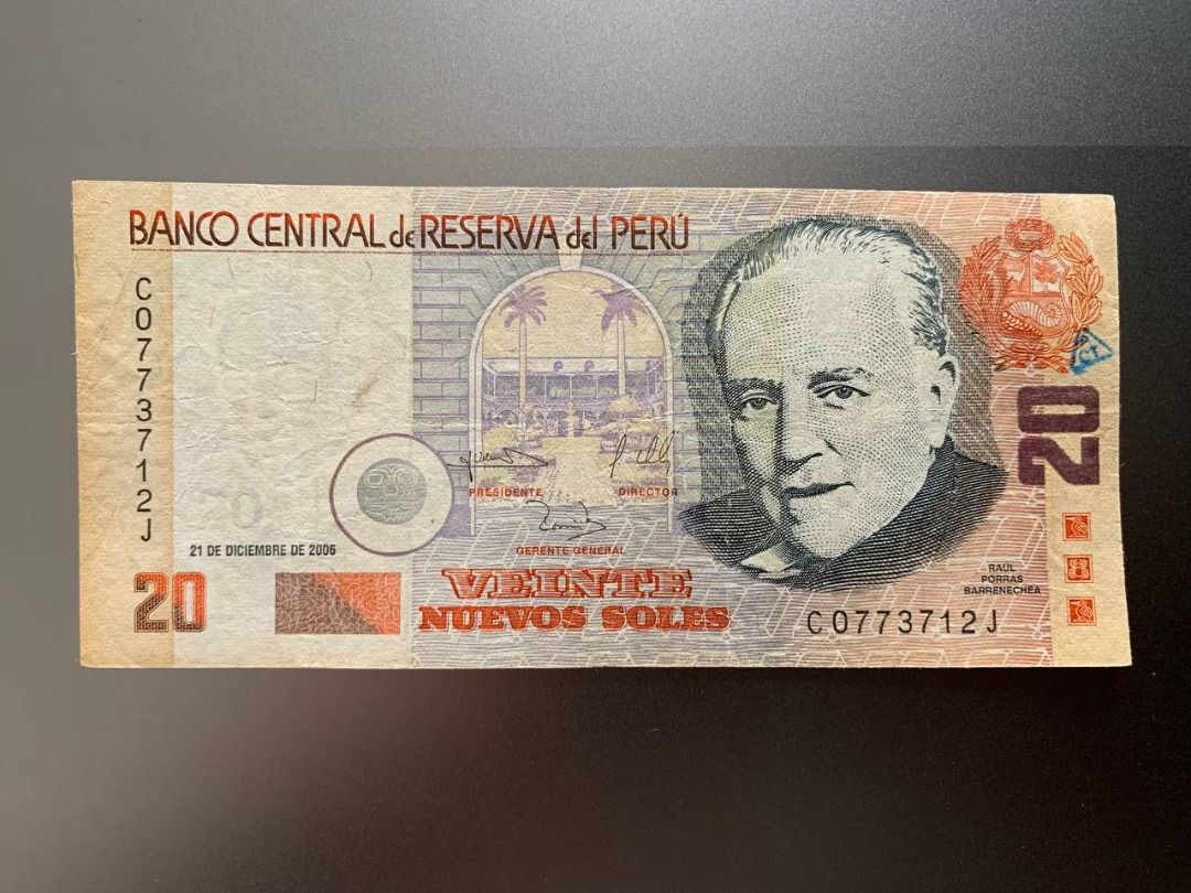 Peru 20 Nuevos Soles Banknote (Category: Currency) located in Indang. Submitted by vykolektor (Listing ID 1460218461, Image 1). Description: Peru 20 nuevos soles 2009 Condition in photos.