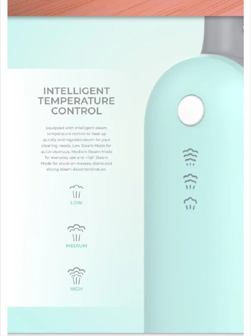 PERYSMITH CleanPro M1 Electric Steam Mop (Category: Cleaning Tools & Supplies) located in Manila. Submitted by coolshark888 (Listing ID 1460108610, Image 3). Description: - Powerful 1300W electric steam mop - Cleans and sanitizes with up to 130°C hot steam - Eliminates 99.9% of germs, bacteria, and viruses - Intelligent temperature control (Low, Medium, High) - Safe for all hard floors (linoleum, tiles, hardwood) - 5m power cord - Anti-dry burnin