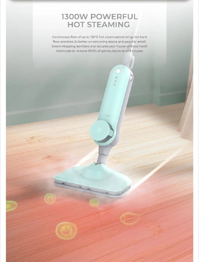 PERYSMITH CleanPro M1 Electric Steam Mop (Category: Cleaning Tools & Supplies) located in Manila. Submitted by coolshark888 (Listing ID 1460108610, Image 2). Description: - Powerful 1300W electric steam mop - Cleans and sanitizes with up to 130°C hot steam - Eliminates 99.9% of germs, bacteria, and viruses - Intelligent temperature control (Low, Medium, High) - Safe for all hard floors (linoleum, tiles, hardwood) - 5m power cord - Anti-dry burnin