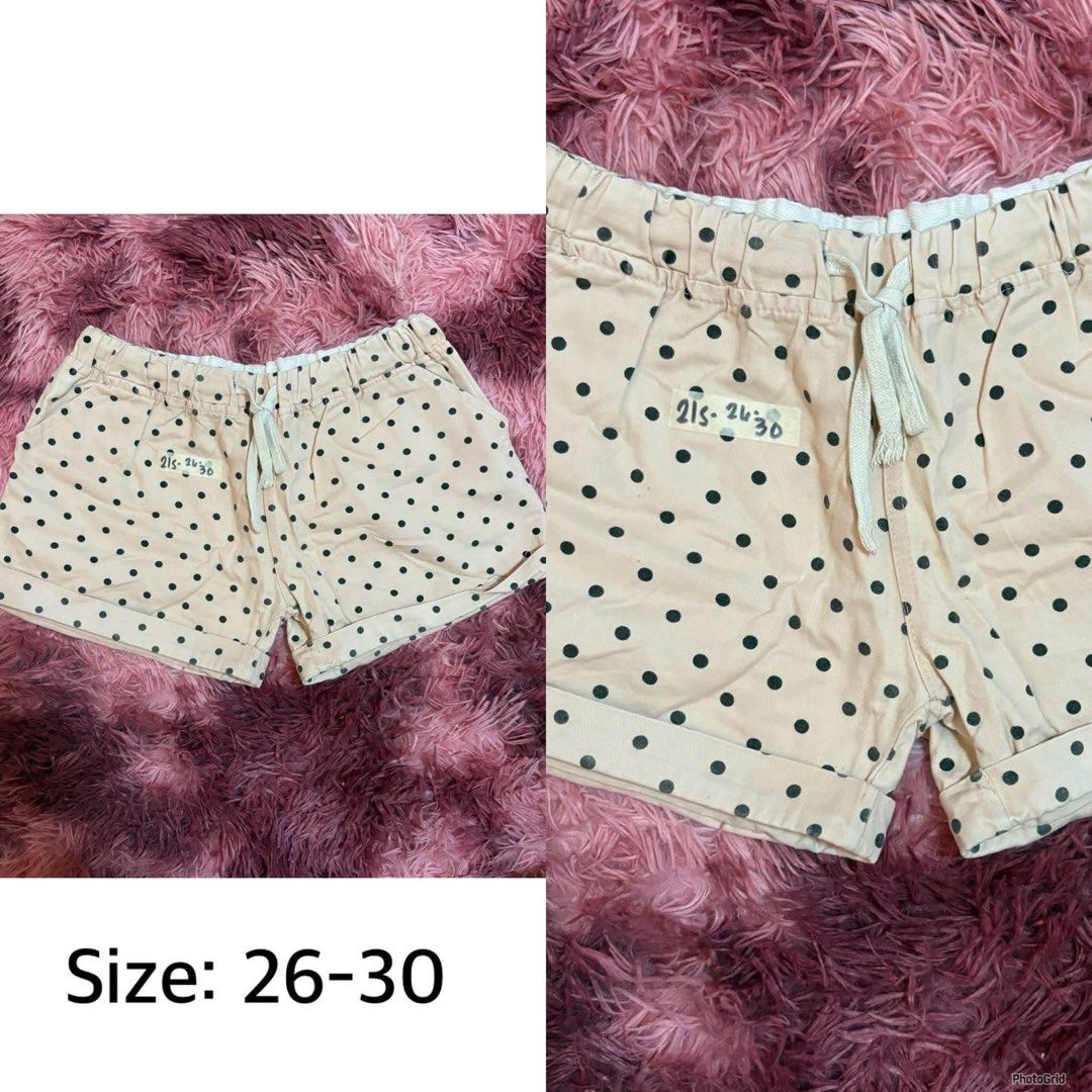 Pink Polka Dot Shorts Size 26-30 (Category: Shorts) located in Meycauayan. Submitted by twinblessing (Listing ID 1460151068, Image 1). Description: - Adorable pink shorts with classic black polka dots - Comfortable elastic waistband with adjustable drawstring - Stylish cuffed hem detail - Flexible fit for waist sizes 26 to 30 inches - Ideal for everyday casual wear.