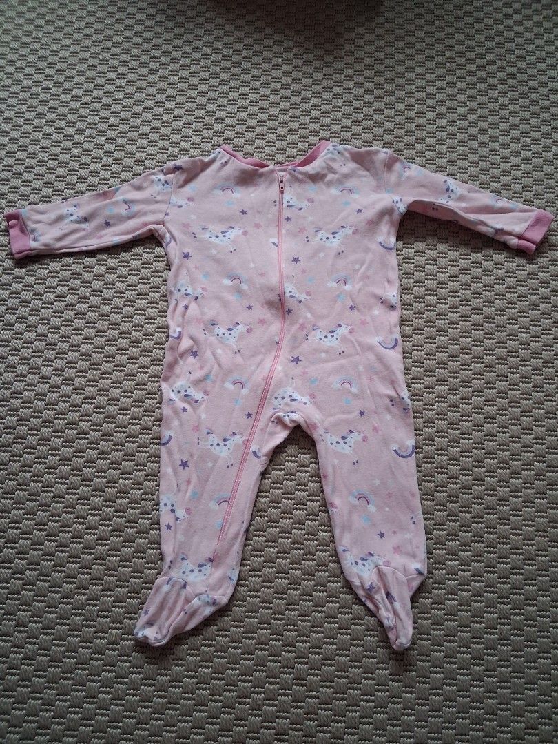 Pink Unicorn Rainbow Footed Pajamas (Category: Babies & Kids Fashion) located in Mandaluyong City. Submitted by prelovedbyannaaryaayla (Listing ID 1460247038, Image 1). Description: Cute pink unicorn & rainbow footed pajamas. Zipper front, long sleeves, attached feet. Soft & cozy!.