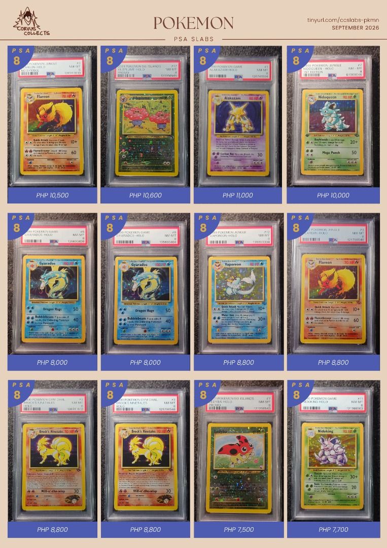 Pokemon PSA Slabs (Category: Raw Singles) located in Quezon City. Submitted by abztan401331 (Listing ID 1455126675, Image 3). Description: PSA 10 • Eevee - Gem Pack 2 (0115/15) • Gengar - Dark Phantasma (074/071) • Leafeon - Gem Pack 2 (0715/15) • Mega Gardevoir ex - Mega Symphonia (087/063) • Mega Gengar ex - MEGA Dream ex (230/193) • Mega Gengar ex - MEGA Dream ex (240/193) • Pikachu - Scarlet & Violet Promo JP (291/SV-P) • Pikachu ex - 2023 Wo