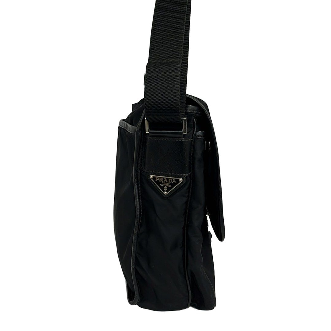 Prada Nylon Messenger Bag Black (Category: Luxury Bags & Wallets) located in Las Pinas. Submitted by daisuki_japan_luxury_by_reiko (Listing ID 1460120160, Image 2). Description: Condition Notes [Exterior] Overall ⇒ Scratches/Stains [Interior] Overall ⇒ Scratches/Stains brand PRADA Genre Shoulder bag Size indicated none Actual size Height: Approx. 27 cm, Width: Approx. 31.5 cm , Depth: Approx. 11 cm, Shoulder strap: Approx. 62 cm to the main body 