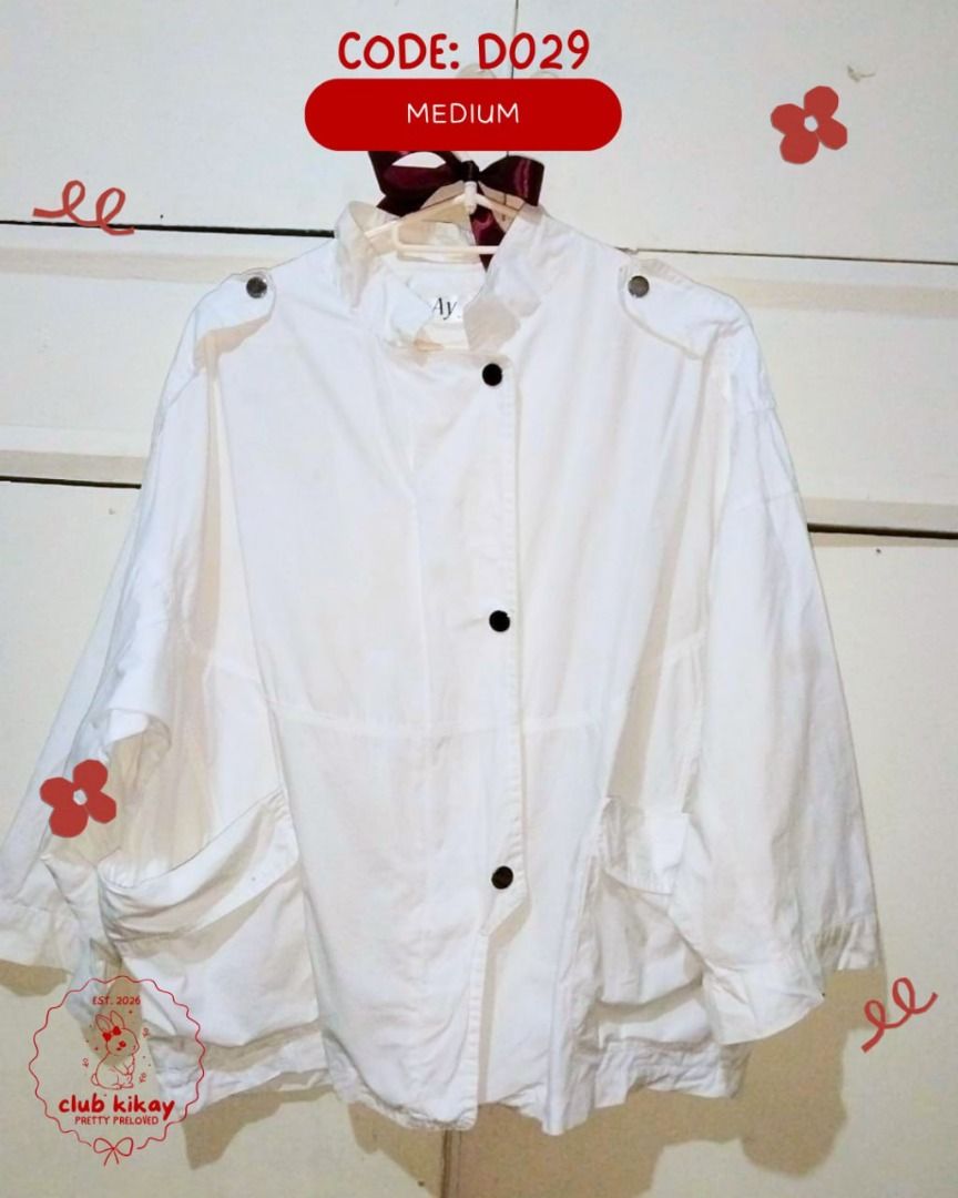 PRELOVED COATS/ROMPER (Category: Coats, Jackets and Outerwear) located in San Fernando. Submitted by clubkikay (Listing ID 1460196160, Image 2). Description: 🚨 ₱50 KIKAY SALE 🚨 YES GIRL, ₱50 LANG 😭🎀 cute blouse + tiny price = take her home 🛍️💗 ₱50 only!!! ♡ preloved ♡ may have minimal flaws/signs of wear ♡ limited piece ♡ first come, first served Please manage your expectations! These pieces may have minor imperfections from previous use. A