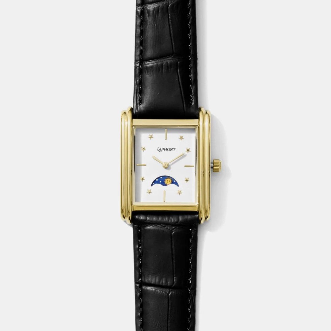 Pre-order / Laphont – Bloc Large Gold Moonphase Watch (Category: Men's Watches) located in San Antonio. Submitted by melodramaforever (Listing ID 1460206182, Image 2). Description: PRE-ORDER! Laphont – Bloc Large Gold Moonphase Watch This pre-order requires full payment. ETA to PH: 3-4 weeks upon ordering Dial: Roman Numerals, Stars Strap Color: Black, Brown Details: - Japanese made Miyota quartz movement with Moonphase complication - Brutalism i