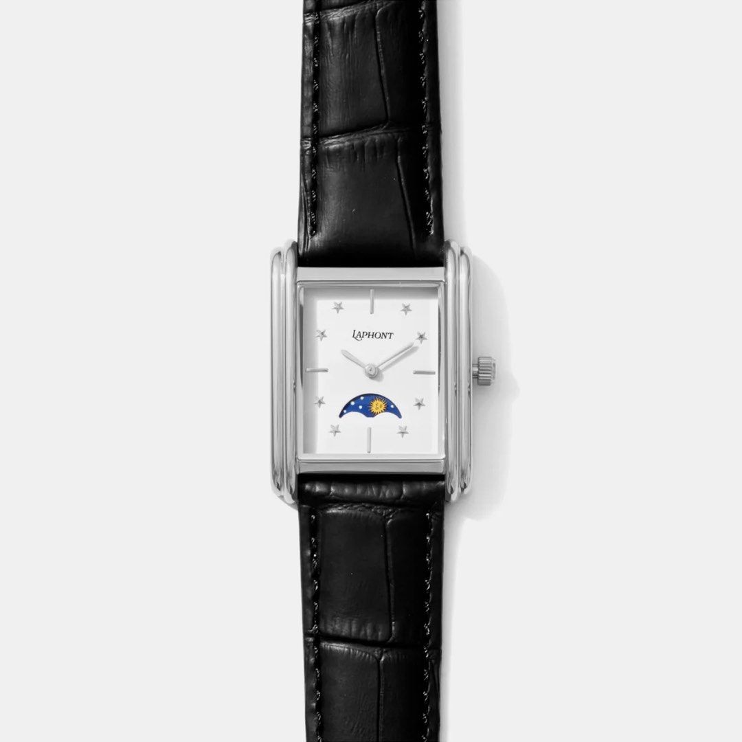 Pre-order / Laphont – Bloc Large Silver Moonphase Watch (Category: Women's Watches) located in San Antonio. Submitted by melodramaforever (Listing ID 1460206862, Image 3). Description: PRE-ORDER! Laphont – Bloc Large Silver Moonphase Watch This pre-order requires full payment. ETA to PH: 3-4 weeks upon ordering Dial: Roman Numerals, Stars Strap Color: Black, Brown Details: - Japanese made Miyota quartz movement with Moonphase complication - Bruta