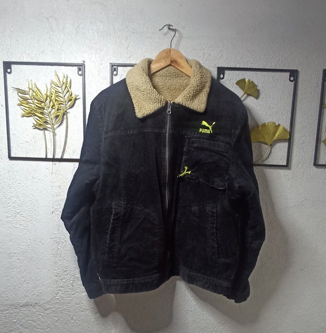 Puma Reversible Corduroy Sherpa Lined Jacket (Category: Coats, Jackets and Outerwear) located in Kawit. Submitted by deidzdzn (Listing ID 1460208641, Image 3). Description: - Brand: Puma (Reversible) - Color: Black/Tan - Material: Corduroy & Sherpa - Lining: Cozy Sherpa - Collar: Sherpa-lined - Closure: Zip-up front - Pockets: Two front pockets - Fit: Boxy - Size: XL - Ideal for: Cooler weather.