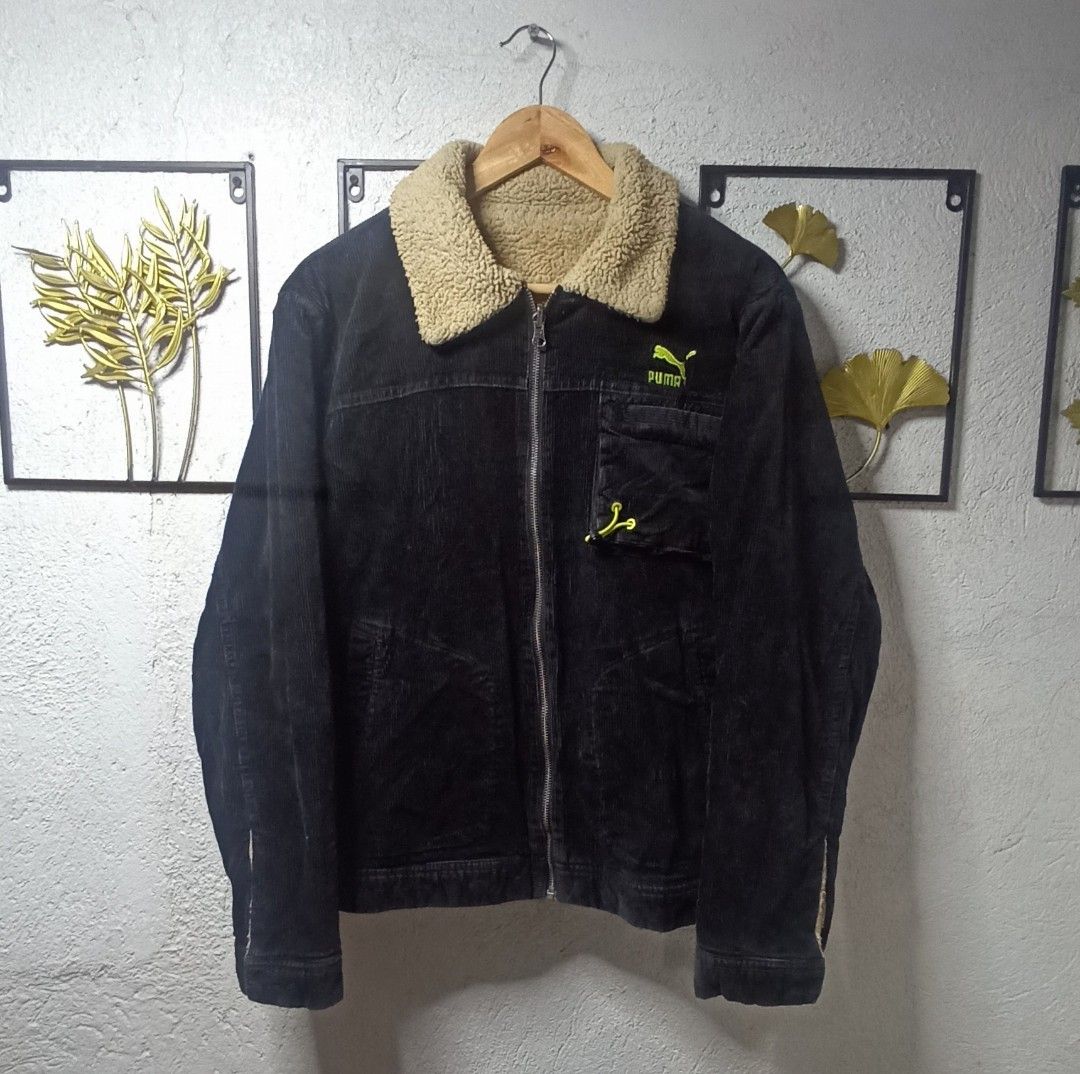 Puma Reversible Corduroy Sherpa Lined Jacket (Category: Coats, Jackets and Outerwear) located in Kawit. Submitted by deidzdzn (Listing ID 1460208641, Image 2). Description: - Brand: Puma (Reversible) - Color: Black/Tan - Material: Corduroy & Sherpa - Lining: Cozy Sherpa - Collar: Sherpa-lined - Closure: Zip-up front - Pockets: Two front pockets - Fit: Boxy - Size: XL - Ideal for: Cooler weather.