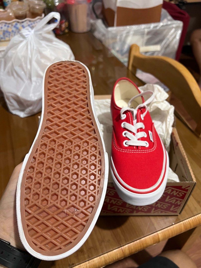 Red Vans Authentic Sneakers (Category: Sneakers) located in Mandaluyong City. Submitted by nutellay17 (Listing ID 1460294297, Image 2). Description: - Classic red Vans Authentic sneakers - Lace-up style with white laces and white sole - Iconic waffle sole - Comes in original box - Ideal for everyday wear.