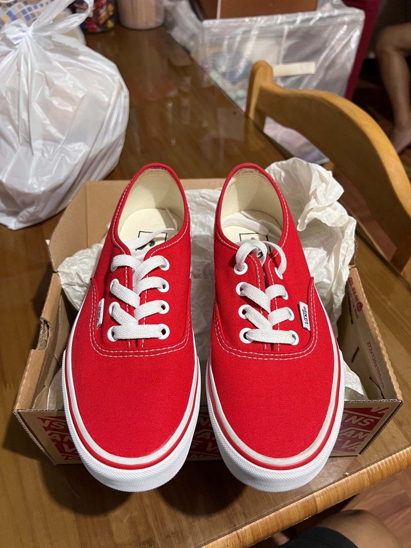 Red Vans Authentic Sneakers (Category: Sneakers) located in Mandaluyong City. Submitted by nutellay17 (Listing ID 1460294297, Image 1). Description: - Classic red Vans Authentic sneakers - Lace-up style with white laces and white sole - Iconic waffle sole - Comes in original box - Ideal for everyday wear.