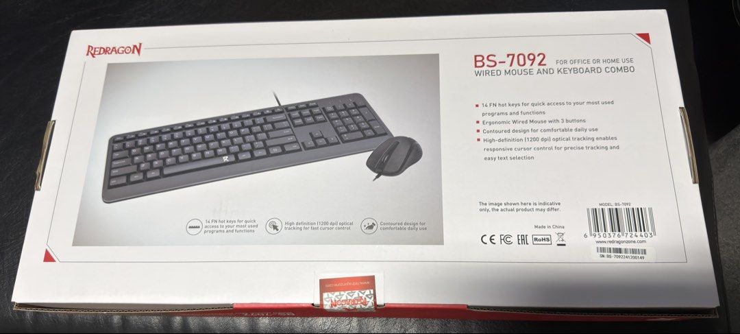 Redragon BS-7092 Wired Mouse and Keyboard (Category: Computer Keyboard) located in Paranaque City. Submitted by beetchrice (Listing ID 1460301873, Image 2). Description: Brand new and sealed Redragon wired mouse and keyboard Loc for meet up: Paranaque / Las Pinas / BGC MOP : Bank transfer or Gcash MOD : Meet up / Lalamove / JNT.